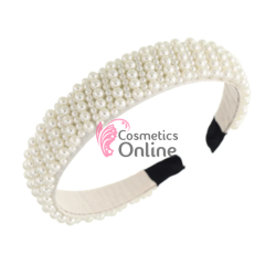 Bentita deosebita pentru par din Satin cu Perle Albe BTP008G - Alba